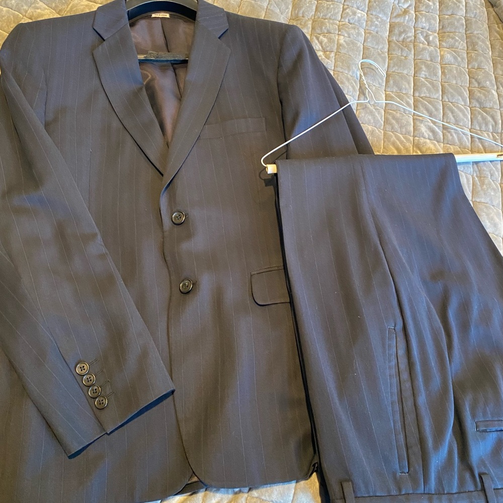 Calvin Klein midnight blue suit with subtle stripes, two button front!